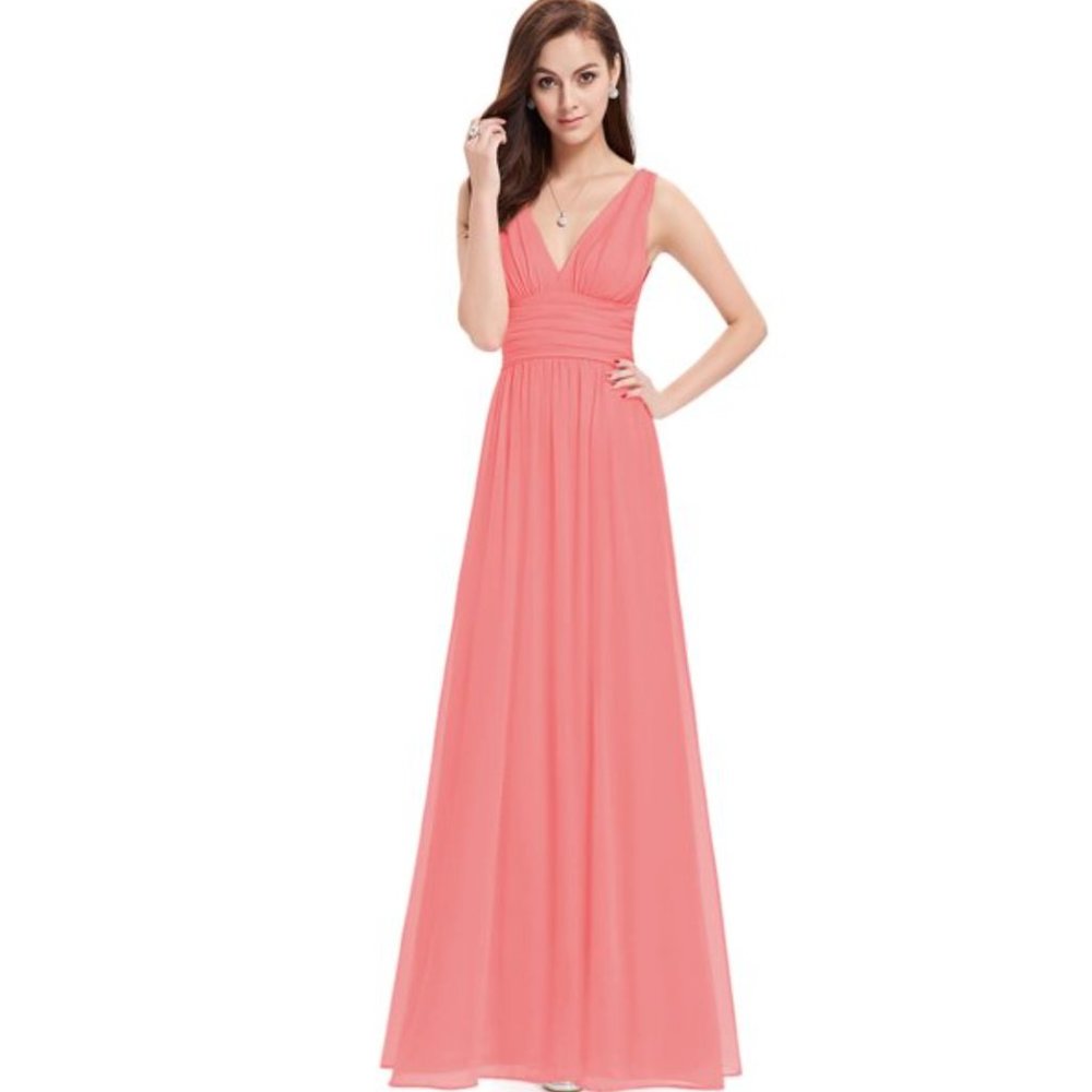 Coral bridesmaid (or prom) maxi dress